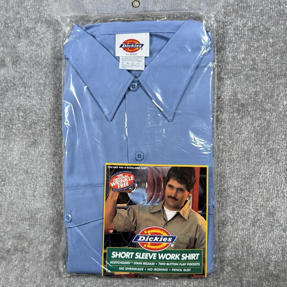 Vintage 90s Dickies Work Shirt Men's XL Blue Button Up Pockets USA Made